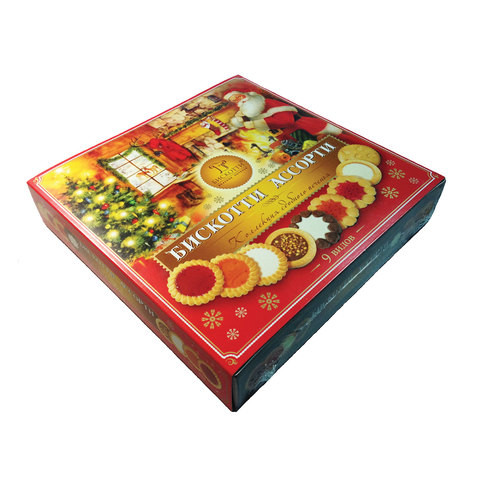 Печенье БИСКОТТИ (Россия), ассорти 9 видов, сдобное, 345 г, картонная коробка