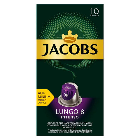 Кофе в алюминиевых капсулах JACOBS "Lungo 8 Intenso" для кофемашин Nesspresso, 10 порций, 4057024