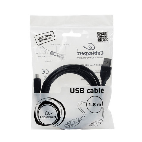 Кабель USB-mini USB, 1,8 м, CABLEXPERT, для подключения портативных устройств и периферии, CCP-USB2-AM5P-6