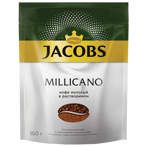 Кофе молотый в растворимом JACOBS "Millicano", сублимированный, 150 г, мягкая упаковка, 8051500