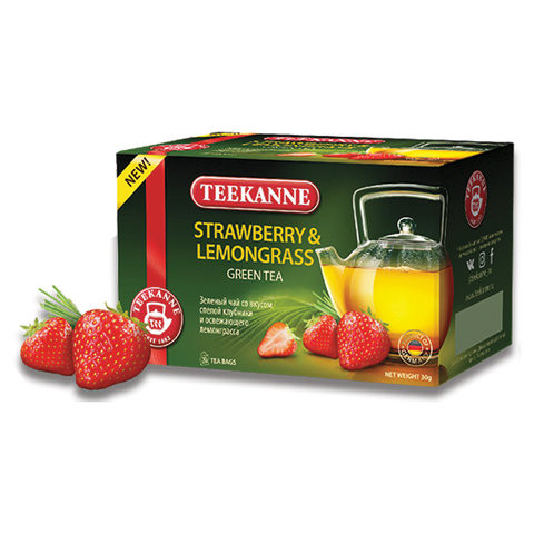 Чай TEEKANNE (Тиканне) "Strawberry&Lemongrass", зеленый, клубника/лемонграсс, 20 пакетиков по 2 г, Германия, 0306_4530