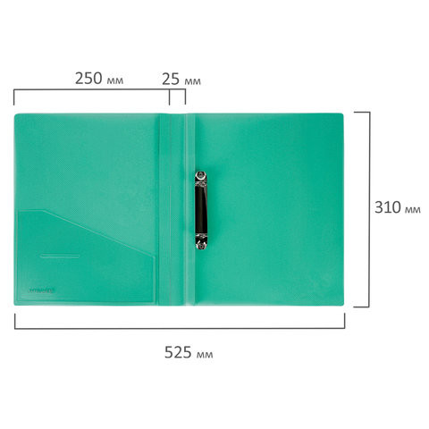 Папка на 2 кольцах BRAUBERG "Диагональ", 25 мм, внутренний карман, тонированная зеленая, до 170 листов, 0,7 мм, 227505