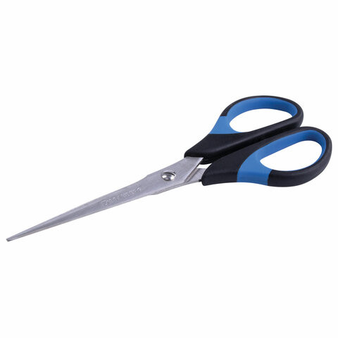 Ножницы BRAUBERG "Office-Expert", 170 мм, резиновые вставки, сине-черные, 3-х сторонняя заточка, блистер, 231561