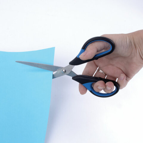 Ножницы BRAUBERG "Office-Expert", 170 мм, резиновые вставки, сине-черные, 3-х сторонняя заточка, блистер, 231561