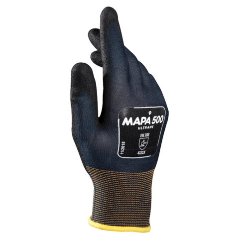 Перчатки текстильные MAPA Ultrane 500, нитриловое покрытие (облив), маслостойкие, размер 8 (M), черные
