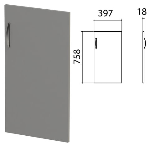 Дверь ЛДСП низкая "Этюд", правая, 397х18х758 мм, серый, 400005-03