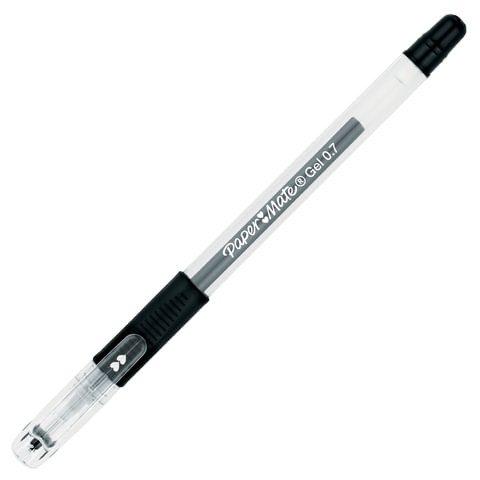 Ручка гелевая с грипом PAPER MATE "PM 300", ЧЕРНАЯ, корпус прозрачный, узел 1 мм, линия письма 0,7 мм, S0929350