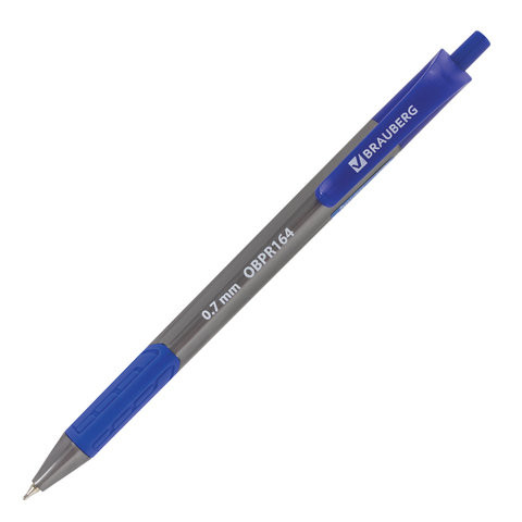 Ручка шариковая масляная автоматическая BRAUBERG "Extra Glide R-Grip Grey", СИНЯЯ, узел 0,7 мм, линия письма 0,35 мм, 142931