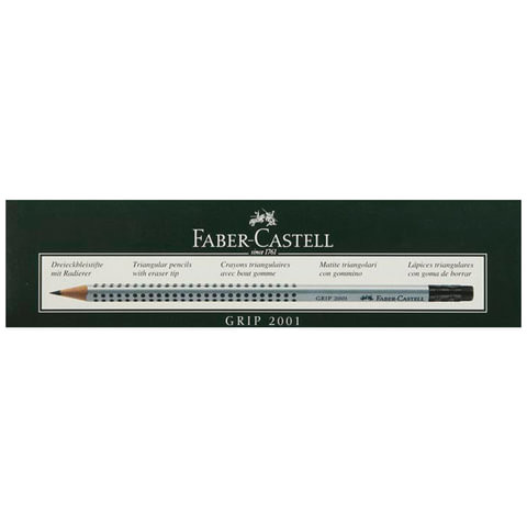 Карандаш чернографитный FABER-CASTELL, 1 шт., "Grip 2001", HB, трехгранный, с резинкой, 117200