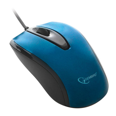 Мышь проводная бесшумная GEMBIRD MOP-405-B, USB, 2 кнопки+1 колесо-кнопка, оптическая, металлик синяя