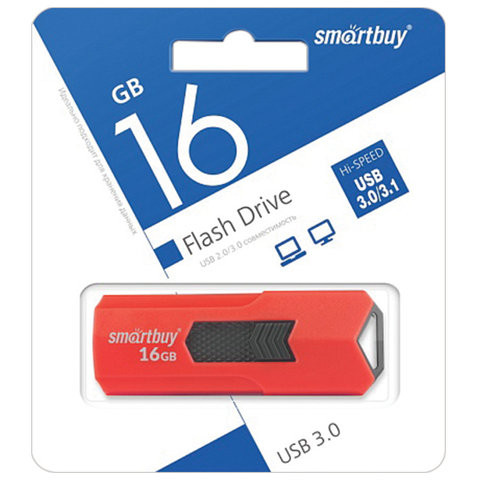 Флеш-диск 16 GB SMARTBUY Stream USB 3.0, красный, SB16GBST-R3