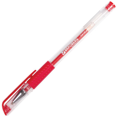 Ручка гелевая с грипом BRAUBERG "Number One", КРАСНАЯ, узел 0,5 мм, линия письма 0,35 мм, 141195