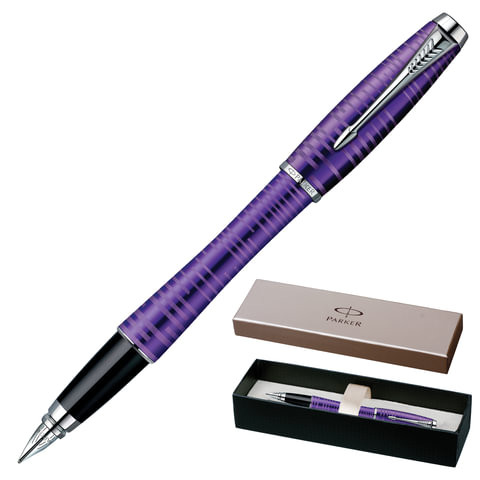 Ручка подарочная перьевая PARKER "Urban Premium Vacumatic Amethyst Pearl", фиолетовый корпус, хромированные детали, синяя, 1906860