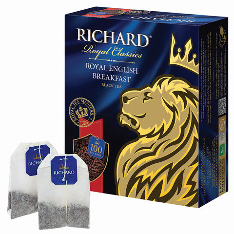 Чай RICHARD (Ричард) "Royal English Breakfast", черный, 100 пакетиков по 2 г, 610002
