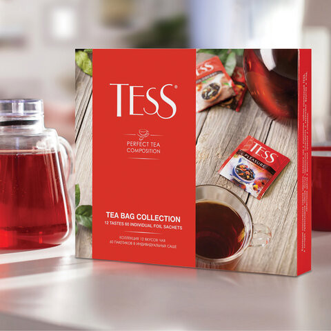 Чай TESS (Тесс), НАБОР 60 пакетиков (12 видов по 5 шт), 103 г, картонная коробка, 1175-12-3