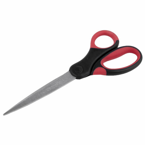 Ножницы BRAUBERG "Office", 160 мм, прорезиненные ручки, красно-черные, 2-х сторонняя заточка, блистер, 231564
