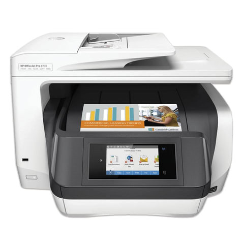 МФУ струйное HP OfficeJet Pro 8730 (принтер, сканер, копир, факс), A4, 2400х600, 24 стр./мин, ДУПЛЕКС, АПД, Wi-Fi, с/к, D9L20A