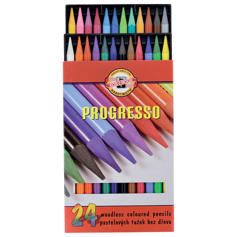 Карандаши цветные художественные KOH-I-NOOR "Progresso", 24 цвета, 7,1 мм, в лаке, без дерева, заточенные, 8758024007PZ