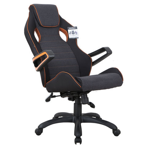 Кресло компьютерное BRABIX "Techno Pro GM-003", ткань, черное/серое, вставки оранжевые, 531813