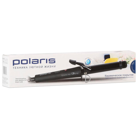 Щипцы для завивки волос POLARIS PHS 1125K, диаметр 25 мм, 1 режим, t 180 °С, керамика, черный