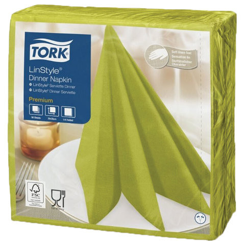 Салфетки бумажные нетканые сервировочные TORK LinStyle Premium, 39х39 см, 50 шт., фисташковые, 478876