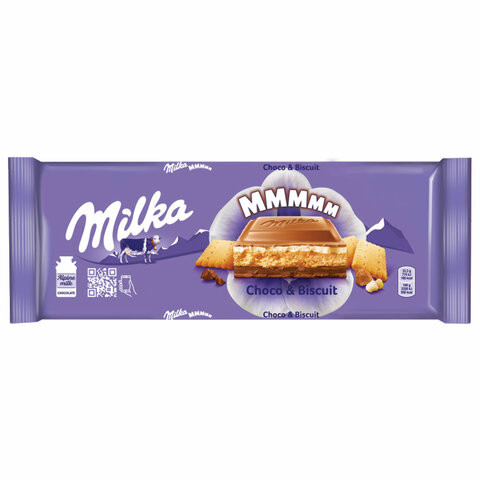 Шоколад MILKA (Милка), молочный, с шоколадной и молочной начинками и печеньем, 300 г, 69237