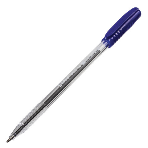Ручка шариковая STAFF, СИНЯЯ, шестигранная, корпус прозрачный, узел 1 мм, линия письма 0,5 мм, 142815