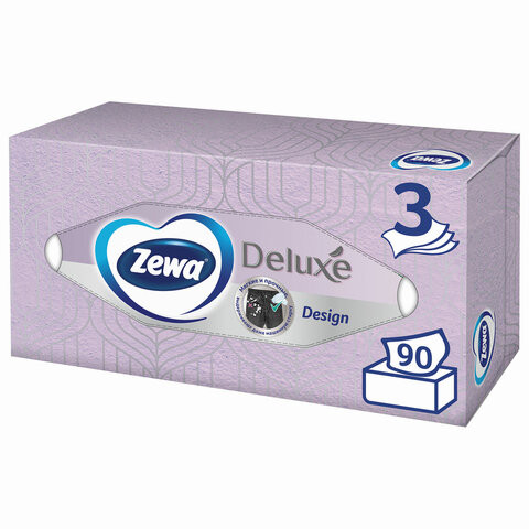 Салфетки косметические 3-слойные ZEWA Delux Design, 90 шт., в картонном боксе, 28420