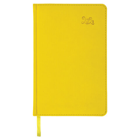 Ежедневник датированный 2021 А5 (138х213 мм) BRAUBERG "Rainbow", кожзам, желтый, 111396