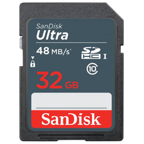 Карта памяти SDHC, 32 GB, SANDISK Ultra, UHS-I U1, 48 Мб/сек. (class 10), DUNB-032G-GN3IN