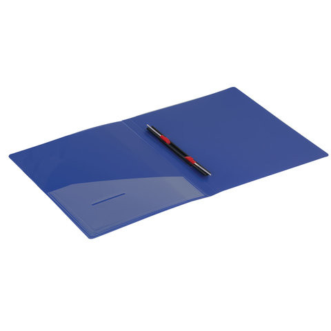 Папка с металлическим скоросшивателем и внутренним карманом BRAUBERG "Contract", синяя, до 100 л., 0,7 мм, 221782