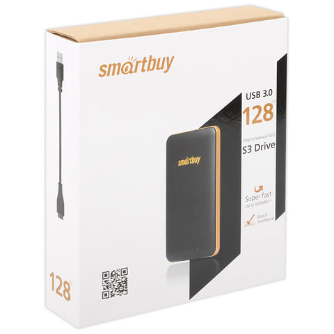 Внешний SSD накопитель SMARTBUY S3 Drive 128GB, 1.8", USB 3.0, черный, SB128GB-S3DB-18SU30, 128GBS3DB18SU30