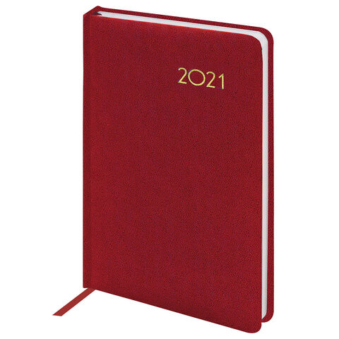 Ежедневник датированный 2021 А5 (138х213 мм) BRAUBERG "Select", балакрон, красный, 111398