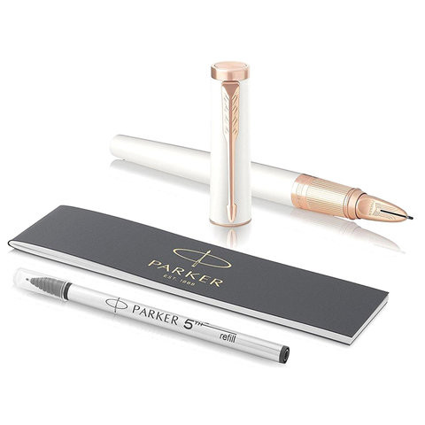 Ручка "Пятый пишущий узел" PARKER "Ingenuity Premium Pearl Lacquer PGT", корпус белый, хромированные детали, черная, 1931451
