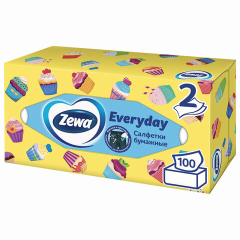 Салфетки косметические, 100 шт., ZEWA "Everyday", 2-х слойные, в картонном боксе, белые, 24516, 6286