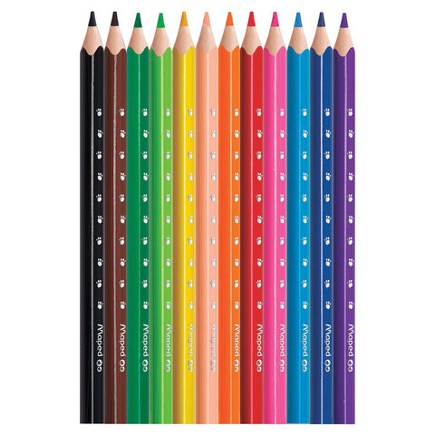 Карандаши цветные утолщенные MAPED (Франция) "Pulse'", 12 цветов, пластик, трехгранные, заточенные, европодвес, 834352