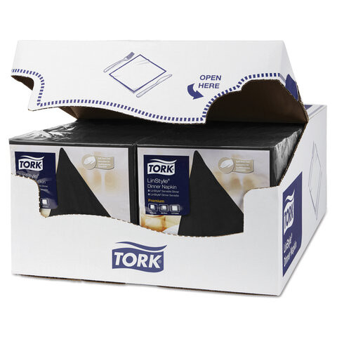 Салфетки бумажные нетканые сервировочные TORK "LinStyle Premium", 39х39 см, 50 шт., чёрные, 478726