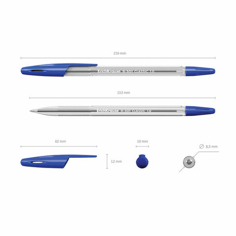 Ручка шариковая ERICH KRAUSE "R-301 Classic", СИНЯЯ, корпус прозрачный, узел 1 мм, линия письма 0,5 мм, 43184