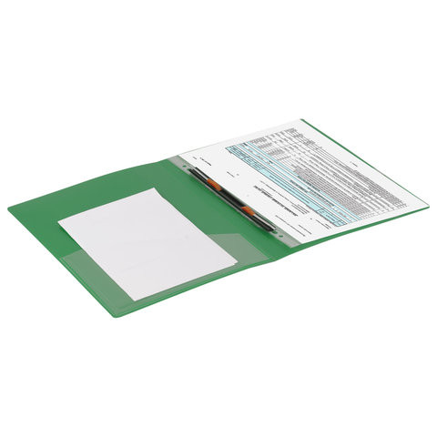 Папка с металлическим скоросшивателем и внутренним карманом BRAUBERG "Contract", зеленая, до 100 л., 0,7 мм, 221784