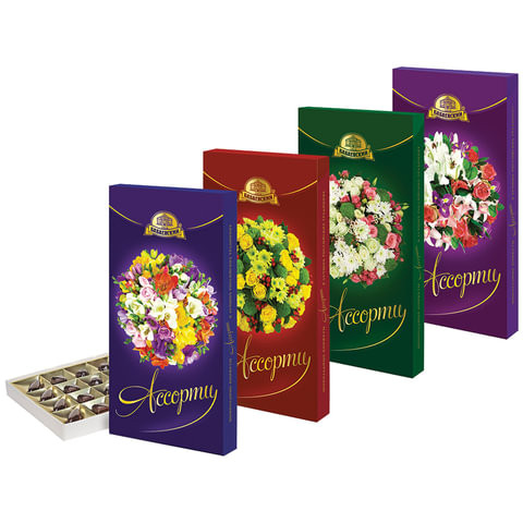 Конфеты шоколадные АССОРТИ (БАБАЕВСКИЙ) "Букеты",с тремя видами начинок, 300 г, картонная коробка, ББ05179