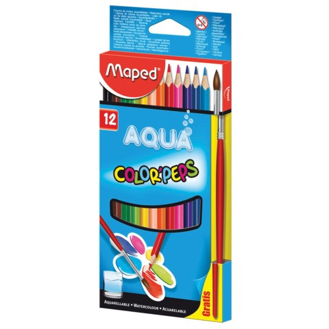 Карандаши цветные акварельные MAPED (Франция) "Color Pep's", 12 цветов + кисть, 2,9 мм, европодвес, 836011