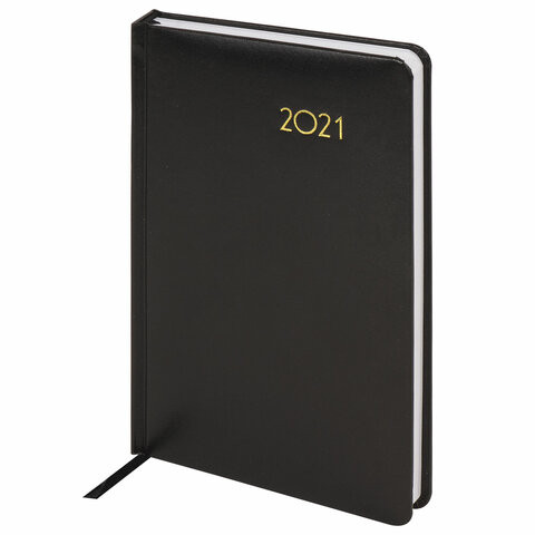 Ежедневник датированный 2021 А5 (138х213 мм) BRAUBERG "Select", балакрон, черный, 111400
