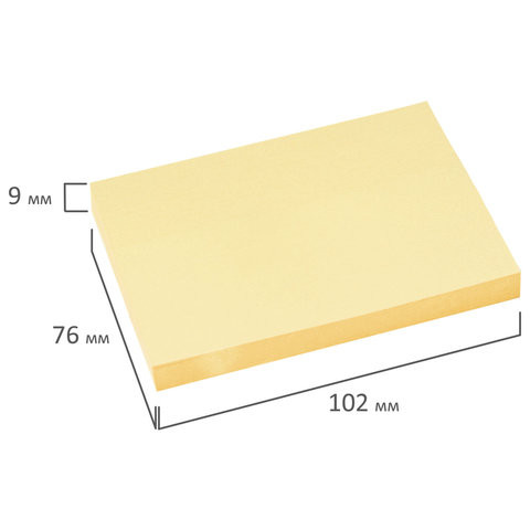 Блок самоклеящийся (стикеры) BRAUBERG, ПАСТЕЛЬНЫЙ, 76х102 мм, 100 листов, желтый, 122691