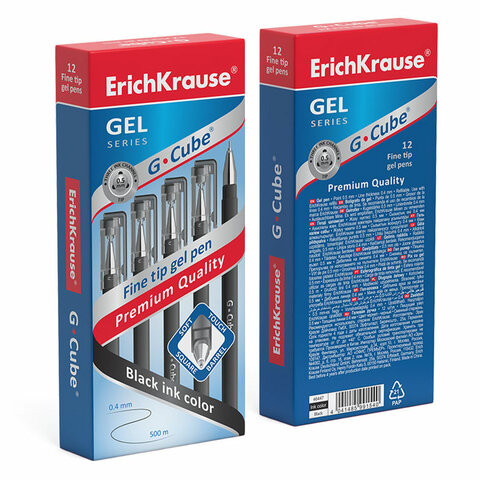 Ручка гелевая ERICH KRAUSE "G-cube", ЧЕРНАЯ, корпус прозрачный, игольчатый узел 0,5 мм, линия письма 0,4 мм, 46447