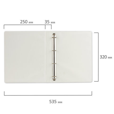 Папка на 4 кольцах с передним прозрачным карманом BRAUBERG, 35 мм, картон/ПВХ, белая, до 180 листов, 221486