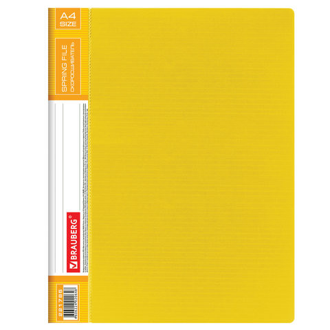Папка с металлическим скоросшивателем и внутренним карманом BRAUBERG "Contract", желтая, до 100 л., 0,7 мм, 221785