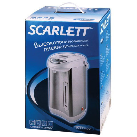 Термопот SCARLETT SC-ET10D01, 3,5 л, 750 Вт, 1 температурный режим, ручной насос, нержавеющая сталь, белый/серебристый