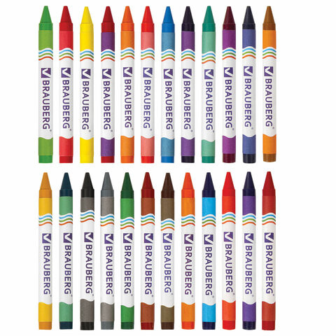 Восковые карандаши BRAUBERG/ПИФАГОР, 24 цвета, 222964