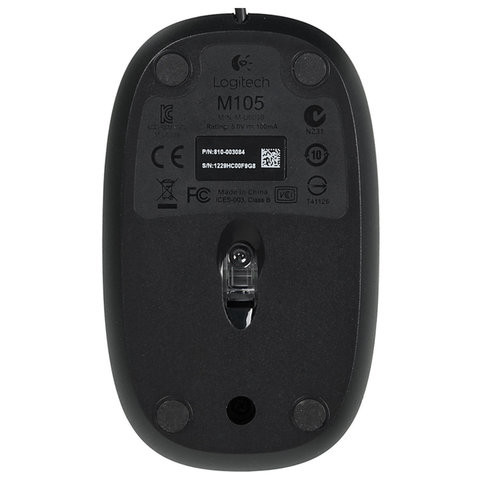 Мышь проводная LOGITECH M105, USB, 2 кнопки+1 колесо-кнопка, оптическая, чёрный, 910-002943