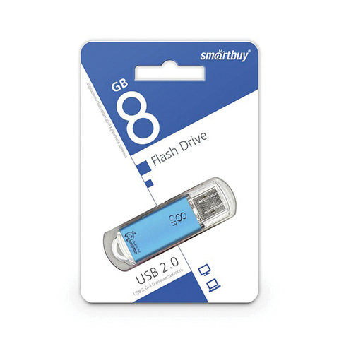 Флеш-диск 8 GB, SMARTBUY V-Cut, USB 2.0, металлический корпус, синий, SB8GBVC-B